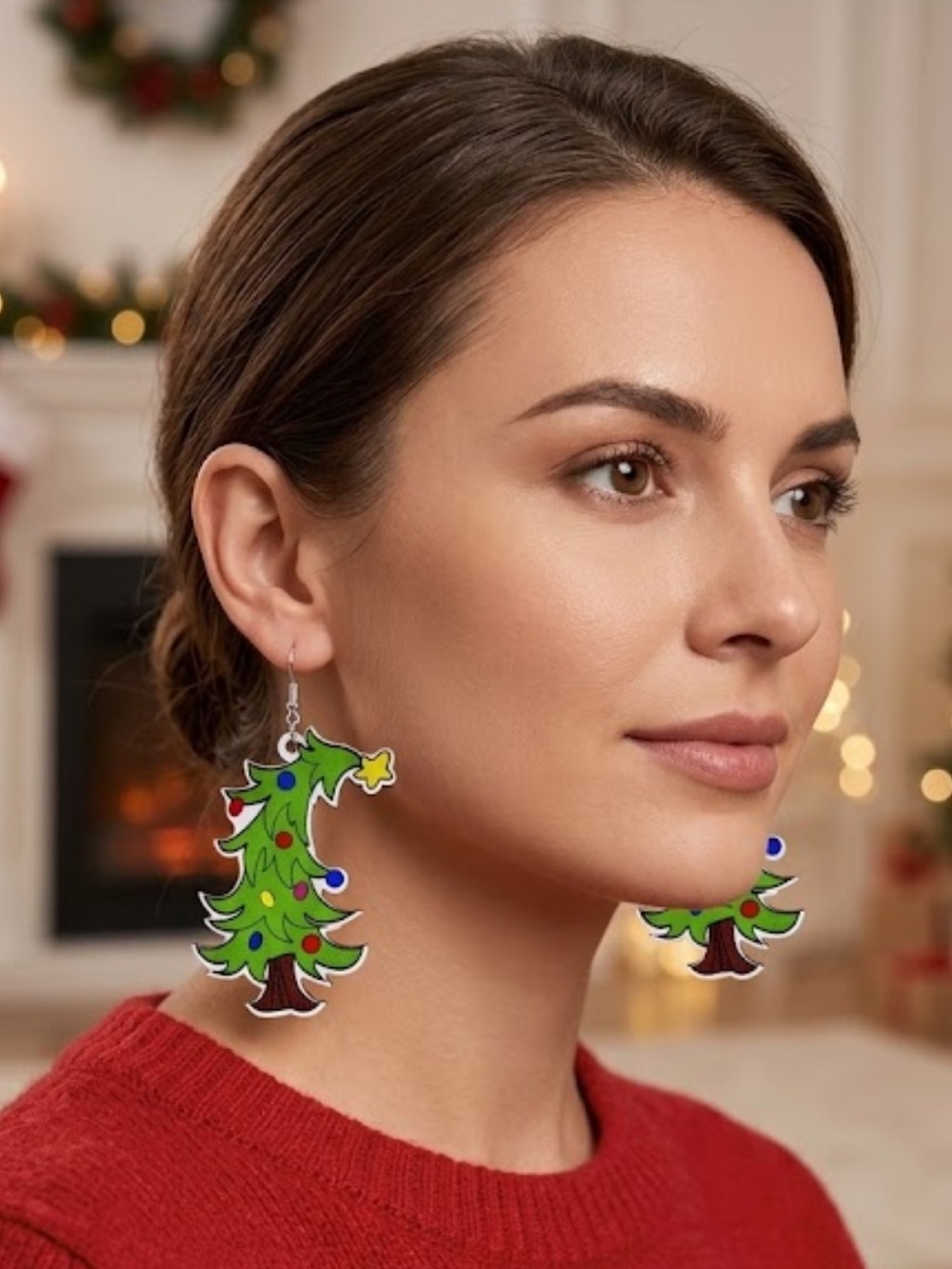 NWT Festive Grinchmas Whoville Style Bent Tree Wooden Statement Earrings